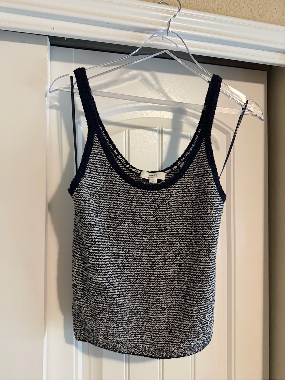 Vince Navy and White Textured Knit Tank